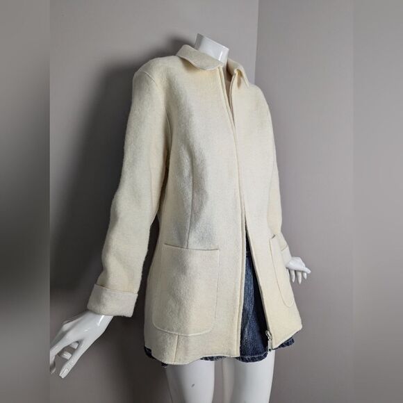 Vintage Cream Wool Blend Jacket Women’s Sz 10 Classic Minimalist 90s Style - Picture 6 of 11